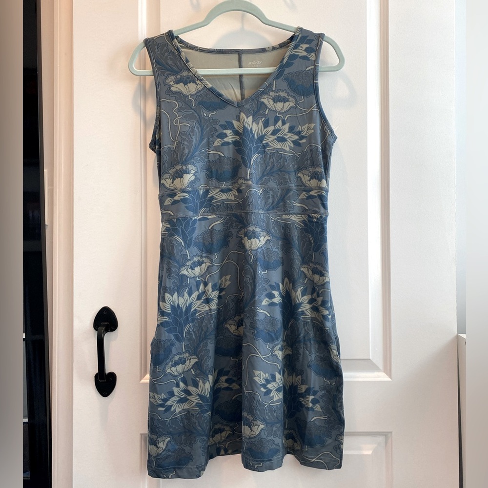 Jockey Out & About soft knit floral tank dress (blue grey floral, S)